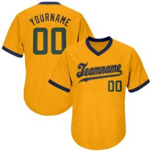 Custom Gold Hunter Green Navy Authentic Rib Knit Baseball Jersey Shirt
