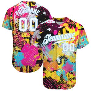 Custom Graffiti Bright Psychedelic Pattern White Light Blue 3D Authentic Baseball Jersey