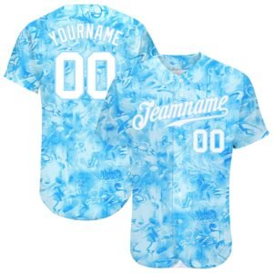 Custom Scratch Graffiti Pattern White Light Blue 3D Authentic Baseball Jersey