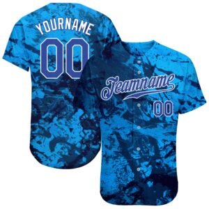 Custom Graffiti Pattern Royal White 3D Authentic Baseball Jersey