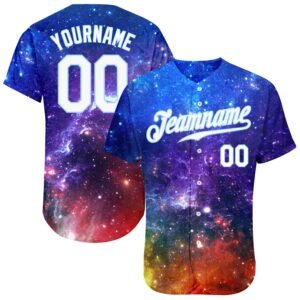 Custom Galactic White Light Blue 3D Authentic Baseball Jersey