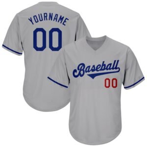 Custom Gray Royal Red Authentic Rib Knit Baseball Jersey Shirt