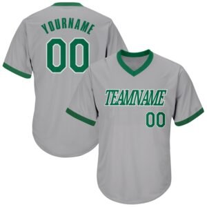 Custom Gray Kelly Green White Authentic Rib Knit Baseball Jersey Shirt