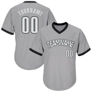 Custom Gray White Black Authentic Rib Knit Baseball Jersey Shirt