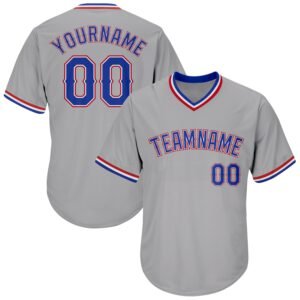 Custom Gray Royal Red Authentic Rib Knit Baseball Jersey Shirt