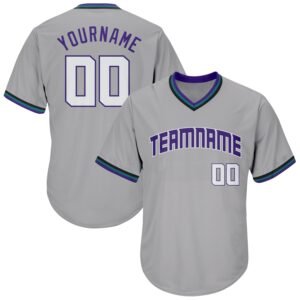 Custom Gray White Purple Authentic Rib Knit Baseball Jersey Shirt
