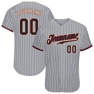 Custom Gray Black Pinstripe Black Crimson Authentic Baseball Jersey
