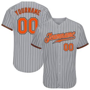 Custom Gray Black Pinstripe Orange Black Authentic Baseball Jersey