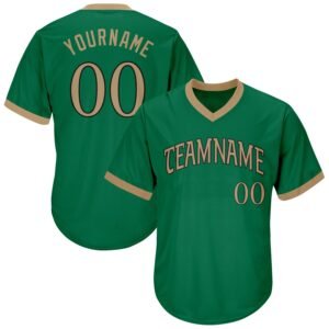 Custom Kelly Green Old Gold Black Authentic Rib Knit Baseball Jersey Shirt