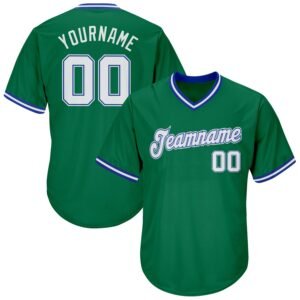 Custom Kelly Green White Royal Authentic Rib Knit Baseball Jersey Shirt