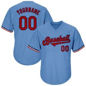 Custom Light Blue Red Navy Authentic Rib Knit Baseball Jersey Shirt