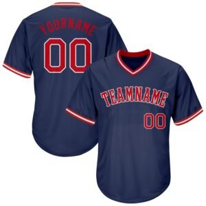 Custom Navy Red White Authentic Rib Knit Baseball Jersey Shirt