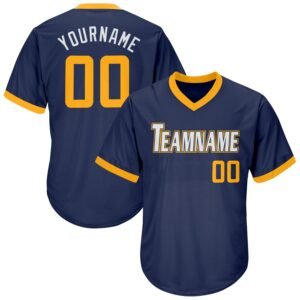 Custom Navy Gold White Authentic Rib Knit Baseball Jersey Shirt