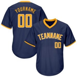 Custom Navy Gold White Authentic Rib Knit Baseball Jersey Shirt