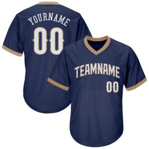 Custom Navy White Old Gold Authentic Rib Knit Baseball Jersey Shirt
