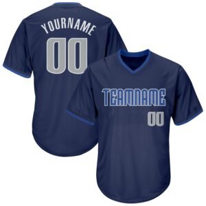 Custom Navy Gray Blue Authentic Rib Knit Baseball Jersey Shirt