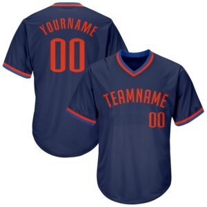 Custom Navy Orange Blue Authentic Rib Knit Baseball Jersey Shirt