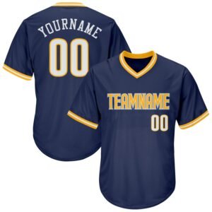 Custom Navy White Gold Authentic Rib Knit Baseball Jersey Shirt