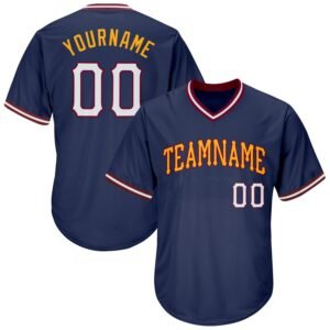 Custom Navy White Gold Authentic Rib Knit Baseball Jersey Shirt