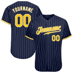Custom Navy White Pinstripe Gold White Authentic Baseball Jersey