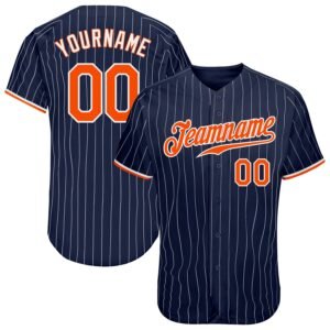 Custom Navy White Pinstripe Orange White Authentic Baseball Jersey