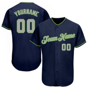 Custom Navy Gray Neon Green Authentic Baseball Jersey