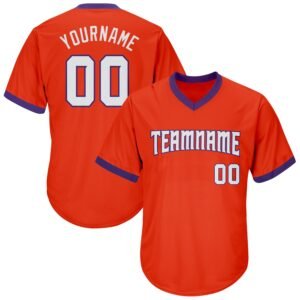 Custom Orange White Purple Authentic Rib Knit Baseball Jersey Shirt