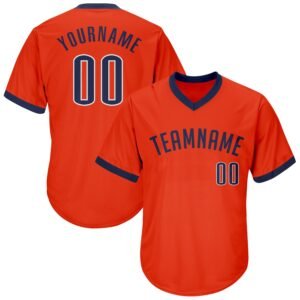 Custom Orange Navy White Authentic Rib Knit Baseball Jersey Shirt