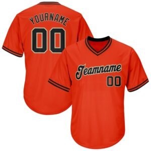 Custom Orange Black Old Gold Authentic Rib Knit Baseball Jersey Shirt