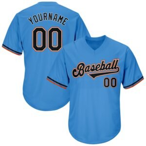 Custom Powder Blue Black Orange Authentic Rib Knit Baseball Jersey Shirt