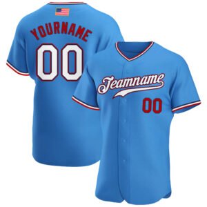 Custom Powder Blue White Red Authentic American Flag Fashion Baseball Jersey