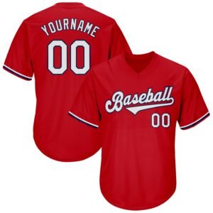 Custom Red White Navy Authentic Rib Knit Baseball Jersey Shirt