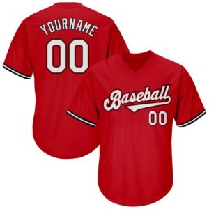 Custom Red White Black Authentic Rib Knit Baseball Jersey Shirt