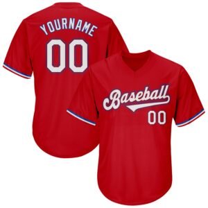 Custom Red White Royal Authentic Rib Knit Baseball Jersey Shirt