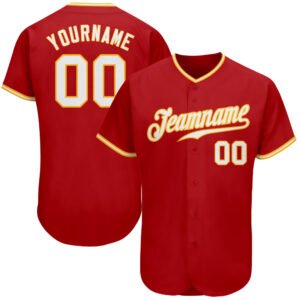 Custom Red White Gold Authentic Baseball Jersey