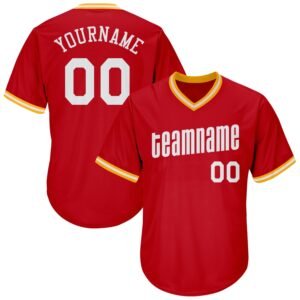 Custom Red White Gold Authentic Rib Knit Baseball Jersey Shirt