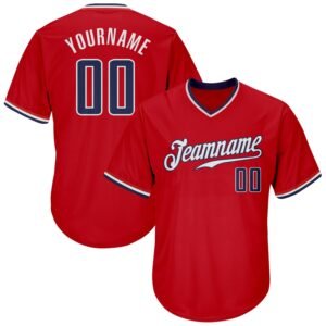 Custom Red Navy White Authentic Rib Knit Baseball Jersey Shirt