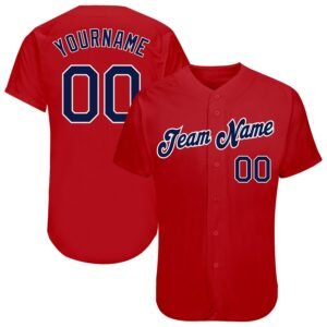 Custom Red Navy White Authentic Baseball Jersey