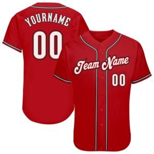 Custom Red White Black Authentic Baseball Jersey