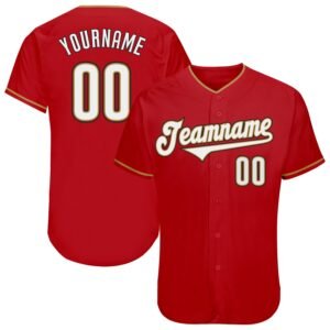 Custom Red White Old Gold Authentic Baseball Jersey