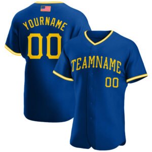Custom Royal Gold White Authentic American Flag Fashion Baseball Jersey