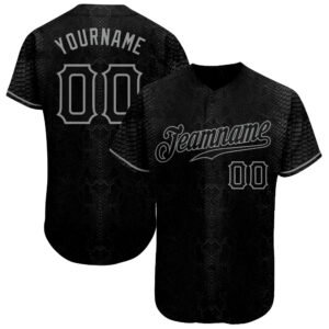 Custom Black Snakeskin Black Gray 3D Pattern Authentic Baseball Jersey