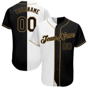 Custom White Black Old Gold Authentic Split Baseball Jersey