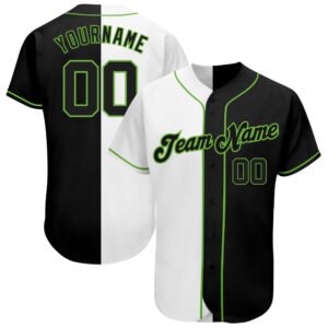 Custom White Black Neon Green Authentic Split Baseball Jersey