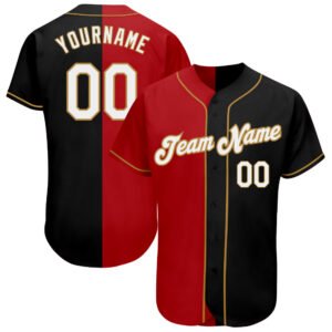 Custom Black White Red Old Gold Authentic Split Baseball Jersey