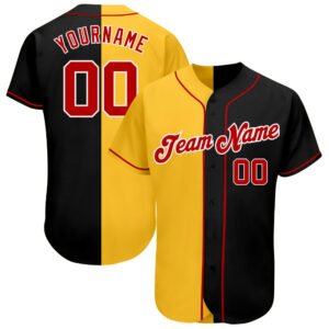 Custom Black Red Yellow Authentic Split Baseball Jersey