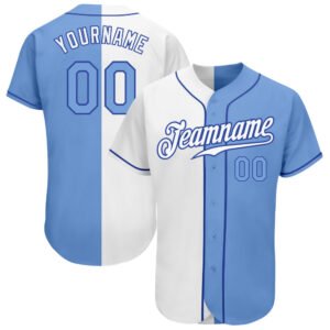 Custom White Light Blue Royal Authentic Split Baseball Jersey