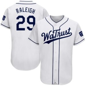 Custom White Navy WaTrust Authentic Baseball Jersey