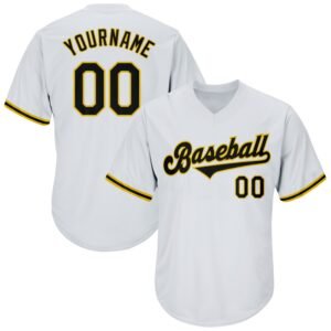 Custom White Black Gold Authentic Rib Knit Baseball Jersey Shirt