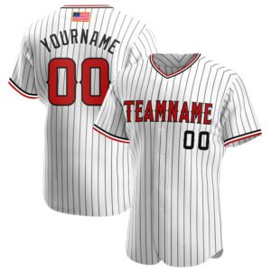 Custom White Black Pinstripe Red Black Authentic American Flag Fashion Baseball Jersey